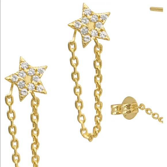 NWT Adornia Pave Swarovski Crystal Star Front & Back Draped Chain Stud E… - Picture 2 of 9